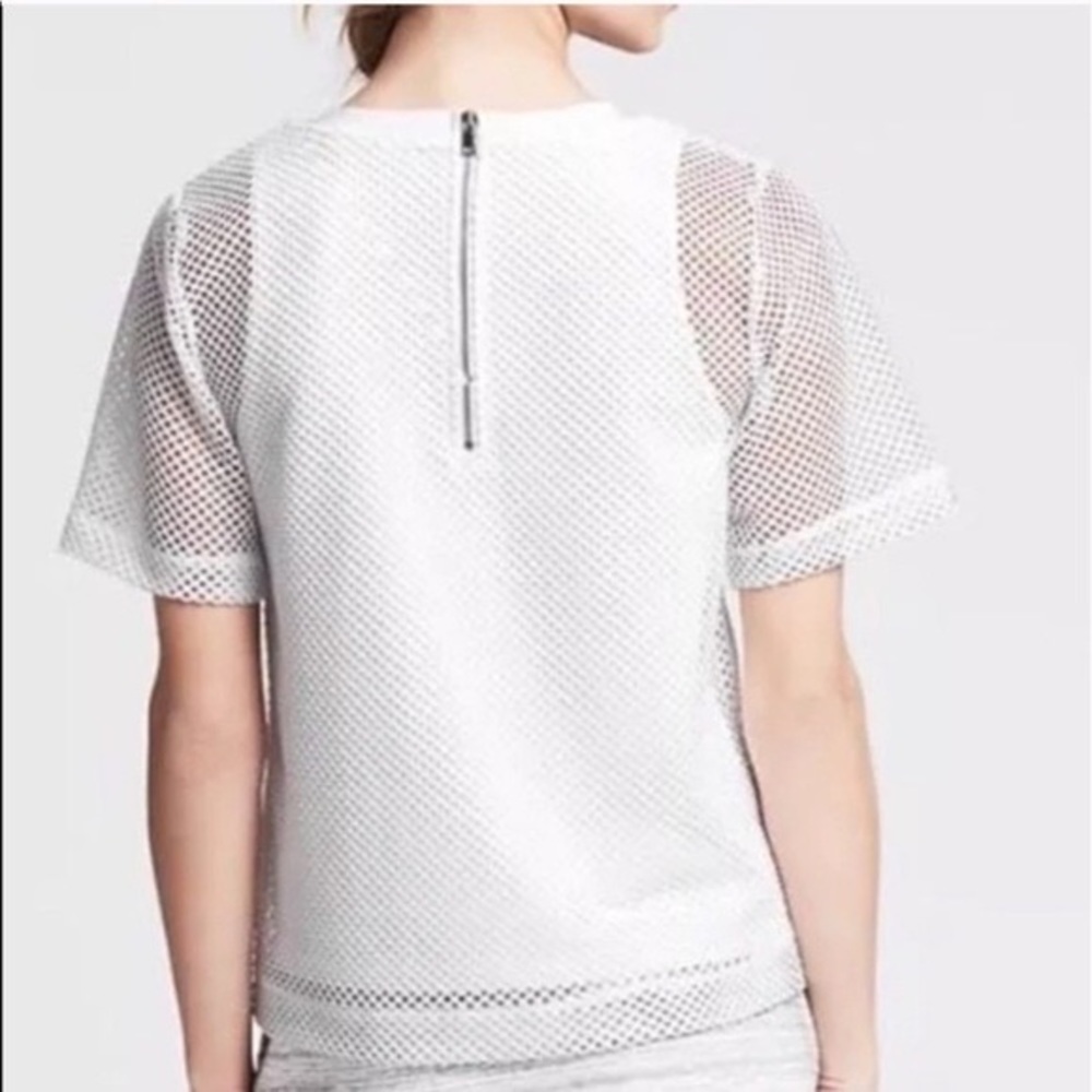 Banana Republic White Mesh Layered Short Sleeve Crewneck Blouse - Picture 4 of 16